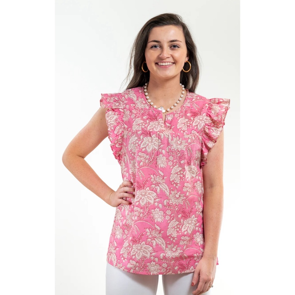 Liza Byrd Whitley Cotton Hank Block Top in Pink and White NWT  (XS & XXL)
